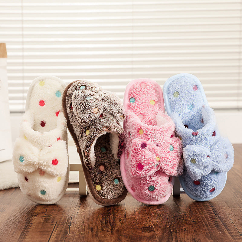 Wholesale Colorful Bow Knot Plush Cotton Slippers